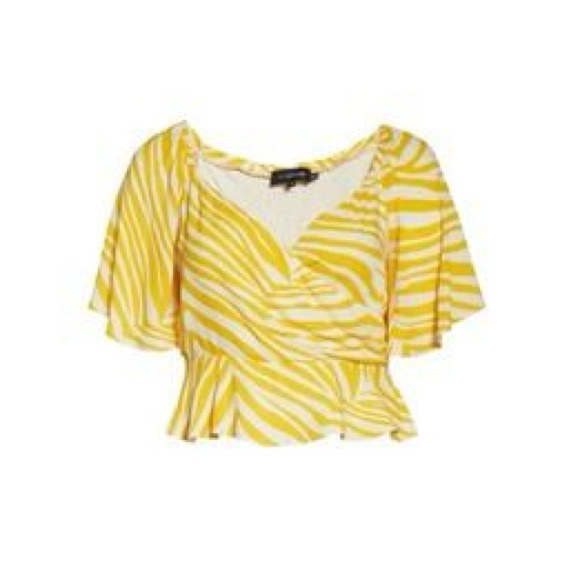 11 Honore Zebra Stripe Flutter Sleeve Faux Wrap Cropped Top - Picture 1 of 9